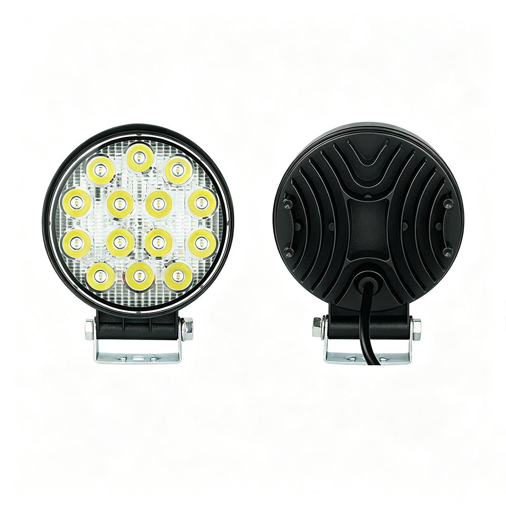 4 inch round 42W LED work light front and back view