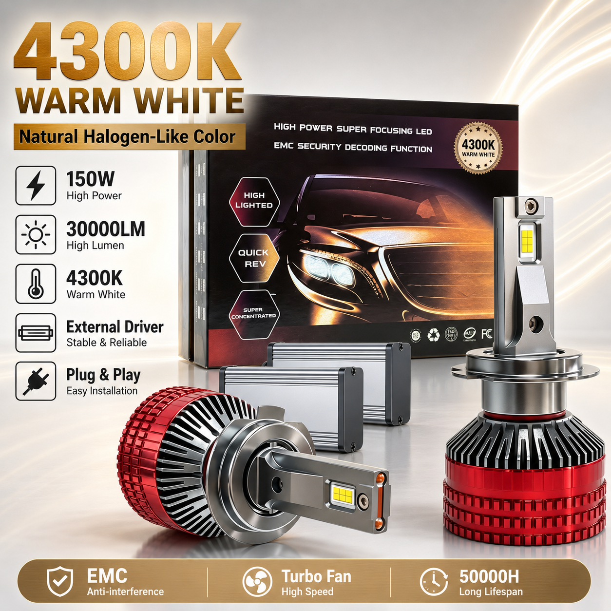 G75 4300K warm white automotive LED headlight kit