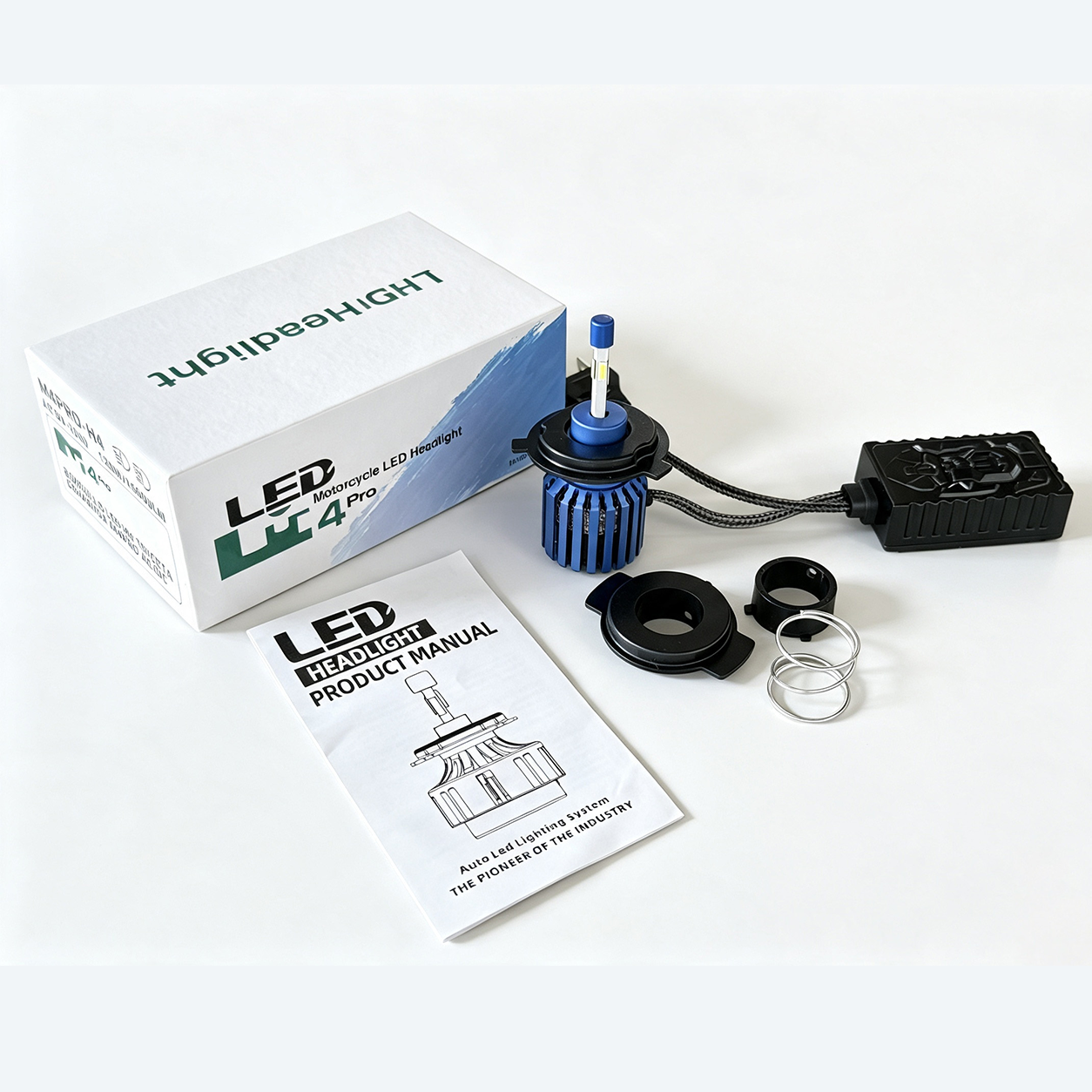 M4 PRO H4 motorcycle LED headlight kit with driver and accessories