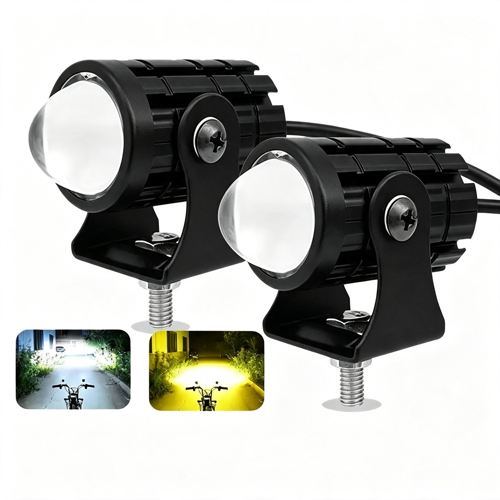 Motorcycle dual color mini projector LED auxiliary light